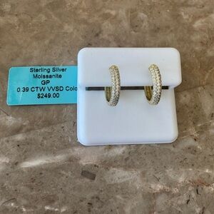 925 Sterling Silver with Gold overlay Moissanite Hoop Earrings